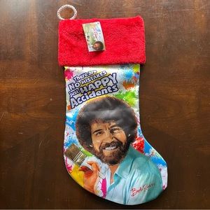 Bob Ross Happy Accidents Splatter Pattern Christmas Stocking, NWT